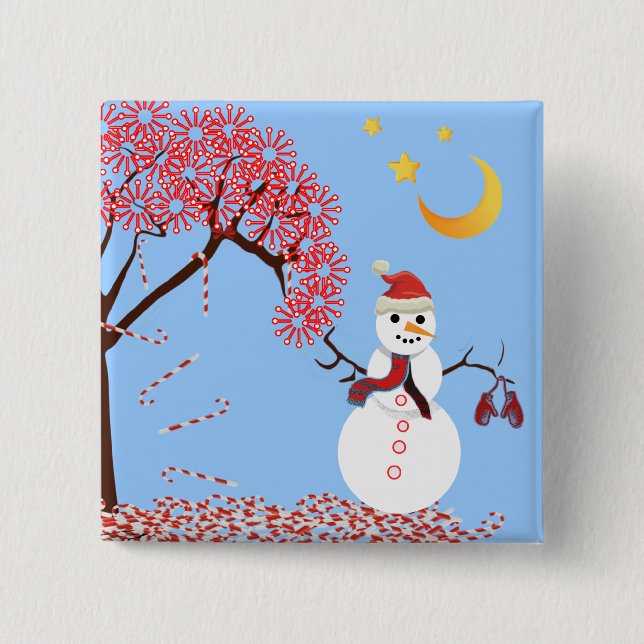 Niedlich Snowman Candy Cane Tree Magnet Button (Vorderseite)