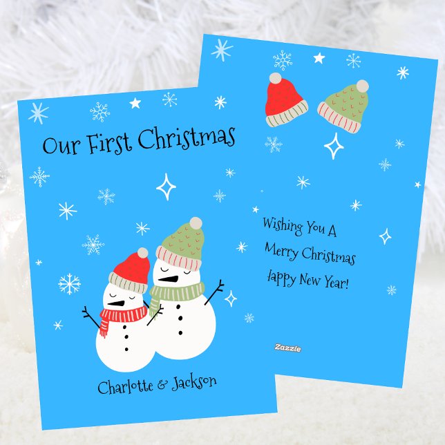Niedlich Snowman Couple Erster Weihnachtsfeiertag Feiertagskarte (Cute Snowman Couple First Christmas Holiday)