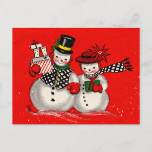 Niedlich Snowman Couple Feiertagspostkarte