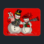 Niedlich Snowman Couple Magnet<br><div class="desc">Überraschen Sie sich oder einen Freund mit einem charmanten Vintagen Schneemanagneten.</div>