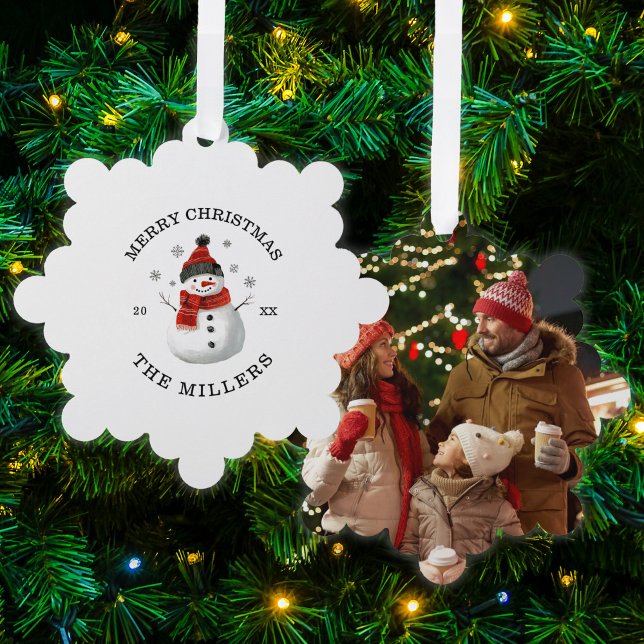 Niedlich Snowman Custom Christmas Foto Keepake Car Ornament Karte (Cute Snowman Custom Photo Paper Ornament Card)