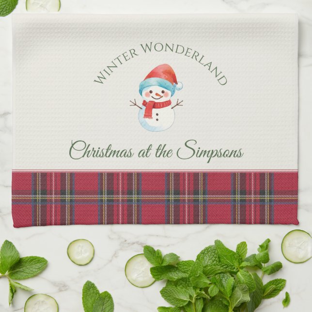 Niedlich Snowman Custom Name Weihnachten Geschirrtuch (Gefaltet)