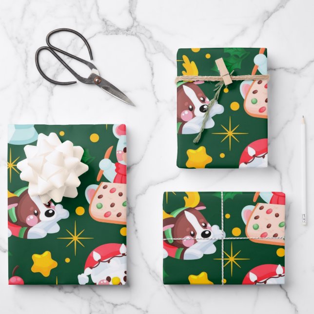 Niedlich Snowman Dog Weihnachten Geschenkpapier Set (Vorderseite)