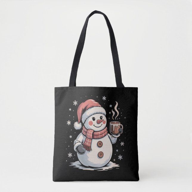 Niedlich Snowman Drink Kaffee Winter Snowflake Wei Tasche (Vorderseite)