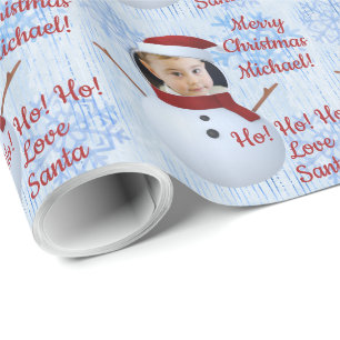Niedlich Snowman Face Foto Weihnachten Weihnachten Geschenkpapier