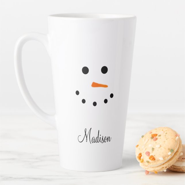 Niedlich Snowman Face White Christmas Personalisie Milchtasse (Beispiel)
