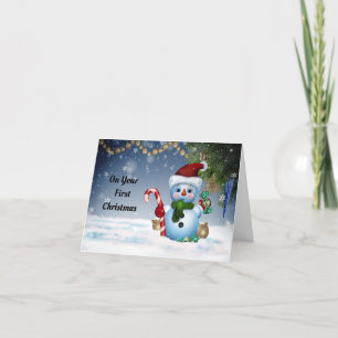 Niedlich Snowman First Christmas Card Feiertagskarte