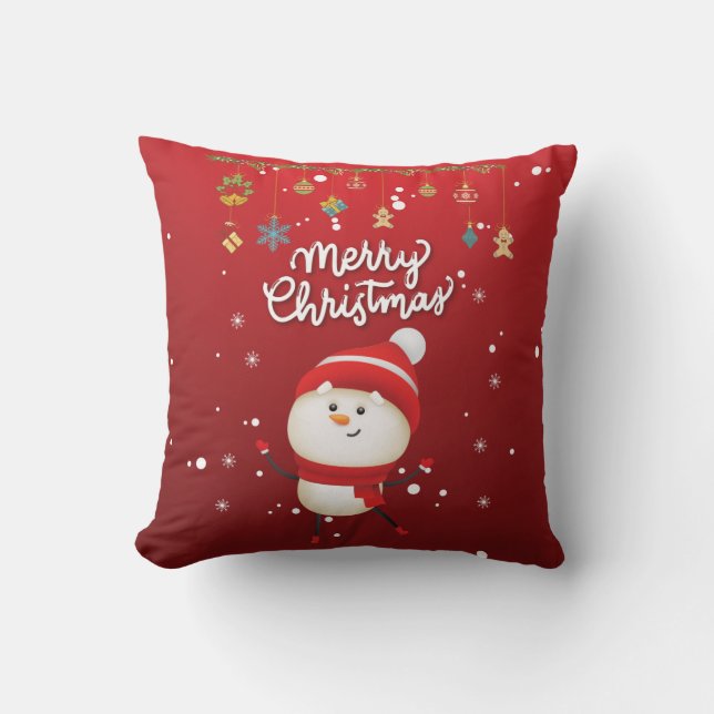 Niedlich Snowman Frohe Weihnachten Kissen (Vorderseite)