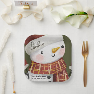 Niedlich Snowman Frohe Weihnachten Pappteller