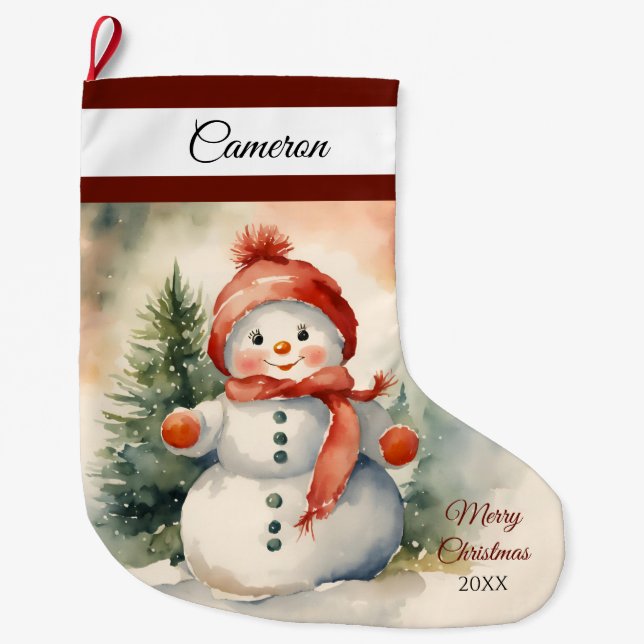 Niedlich Snowman Girl Personalisiert Großer Weihnachtsstrumpf (Vorderseite)