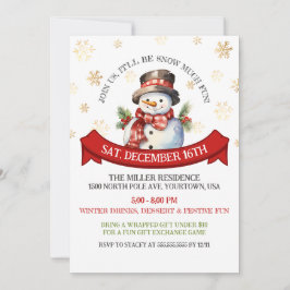 Niedlich Snowman Gold Snowflakes Weihnachts-Party Einladung