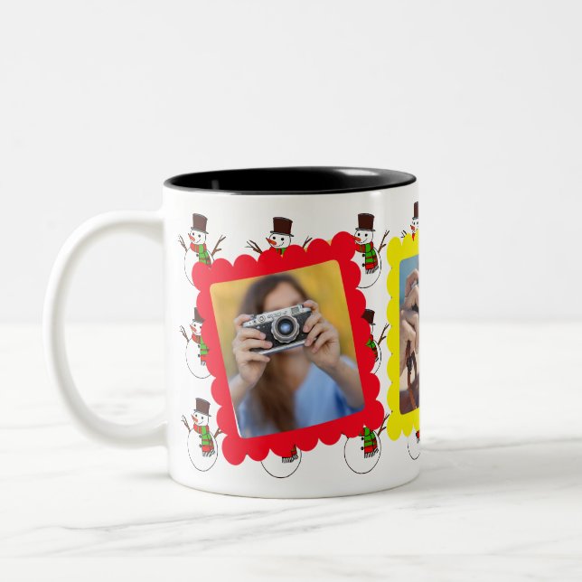 Niedlich Snowman Grafik 3 Foto Weihnachtsgeschenk Zweifarbige Tasse (Links)