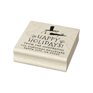 Niedlich Snowman Happy Holidays Name & Rücksendead Gummistempel