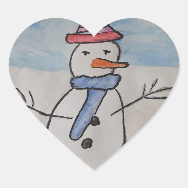 Niedlich Snowman Herz-Aufkleber (Vorderseite)