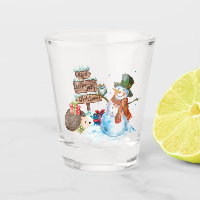 Niedlich Snowman Igel Holly Jolly Weihnachten Schnapsglas (Vorderseite)