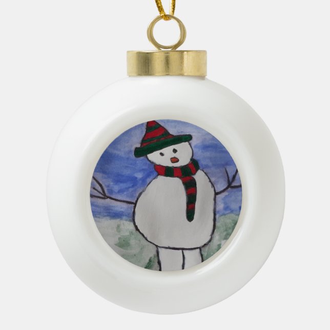 Niedlich Snowman Keramik Kugel-Ornament (Vorderseite)