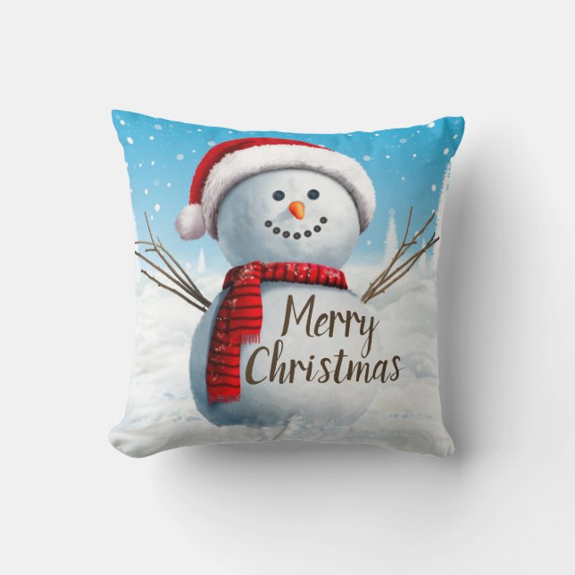 Niedlich Snowman Merry Christmas Throw Kissen (Vorderseite)