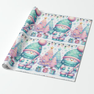 Niedlich Snowman Pastel Weihnachten Große Größe Geschenkpapier