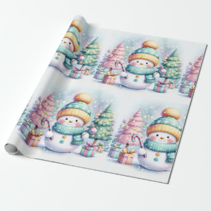 Niedlich Snowman Pastel Weihnachten Große Größe Geschenkpapier