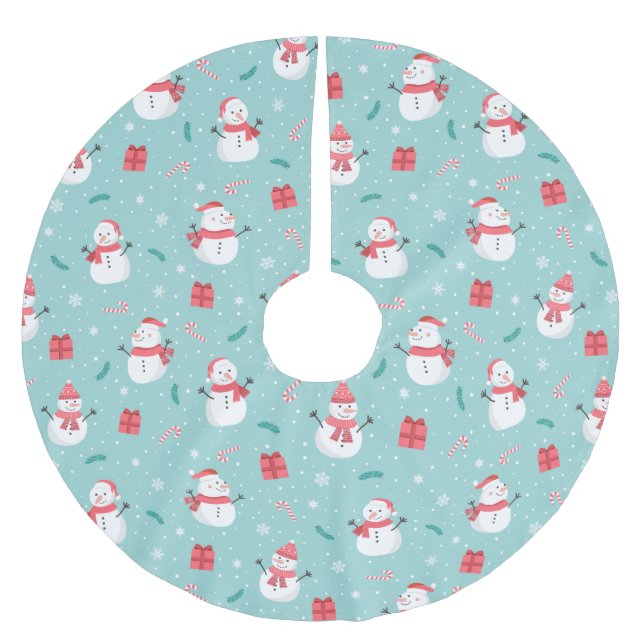 Niedlich Snowman Pattern Polyester Weihnachtsbaumdecke (Vorderseite)