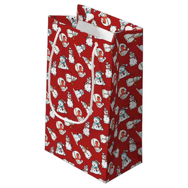 Niedlich Snowman Pattern - Rotes Weihnachten Kleine Geschenktüte (Rückseite Schrägansicht)