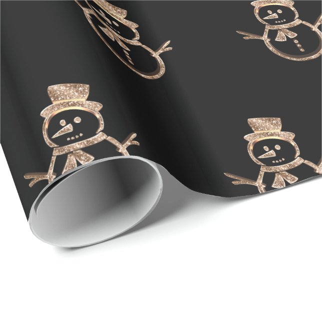 Niedlich Snowman Pattern Schwarz und Gold Weihnach Geschenkpapier (Rolleneckpunkt)
