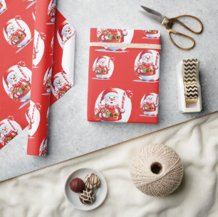 Niedlich Snowman Santa Xmas Sweet Candy Cane Muste Geschenkpapier