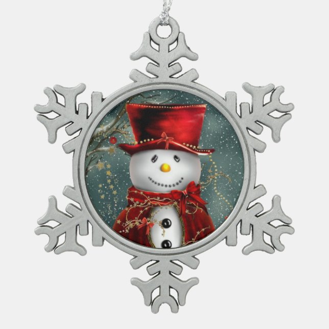 Niedlich Snowman Schneeflocken Zinn-Ornament (Vorderseite)