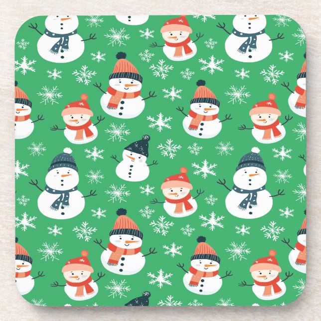 Niedlich Snowman Snowflake Seamless Patterns Weihn Getränkeuntersetzer (Vorderseite)