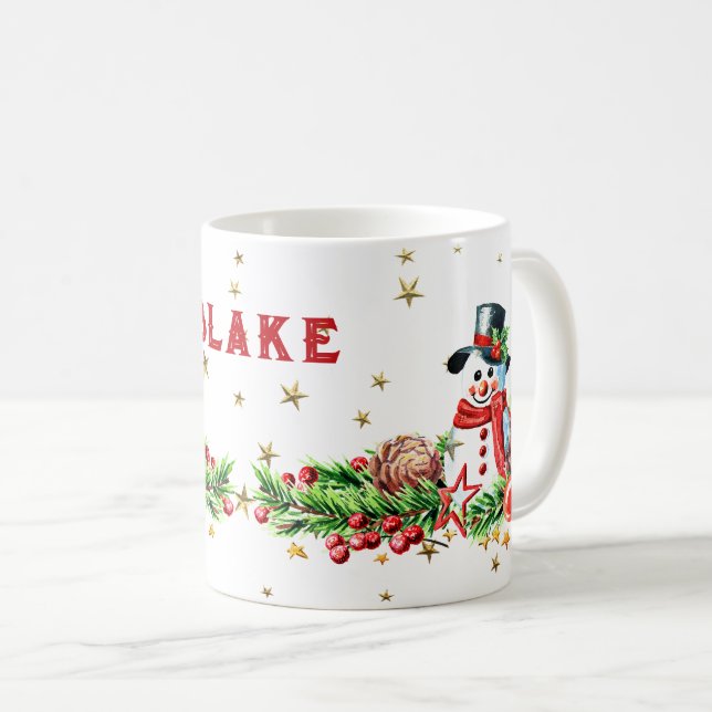 Niedlich Snowman Stars Individuelle Name Weihnacht Kaffeetasse (VorderseiteRechts)