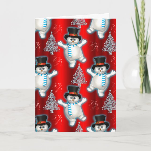 Niedlich Snowman Tanzen Rote Weihnachten Karte (Vorderseite)
