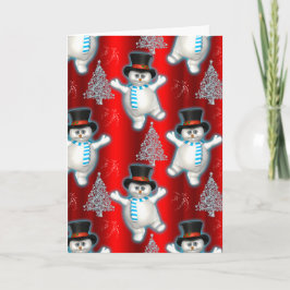 Niedlich Snowman Tanzen Rote Weihnachten Karte