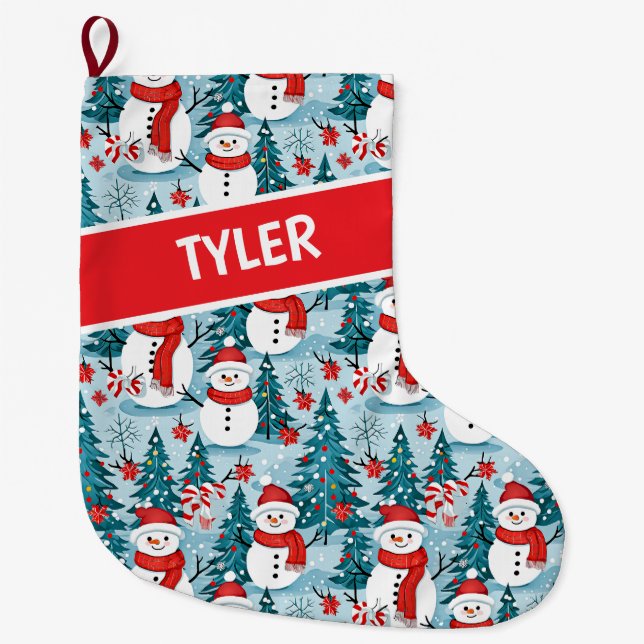 Niedlich Snowman Weihnachten Personalisiert Großer Weihnachtsstrumpf (Vorderseite)