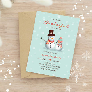 Niedlich Snowman Winter Onederland Geburtstag Foto Einladung