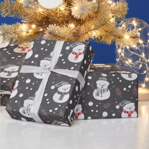 Niedlich Snowmen Grüne Schnee Grau Weihnachten Geschenkpapier