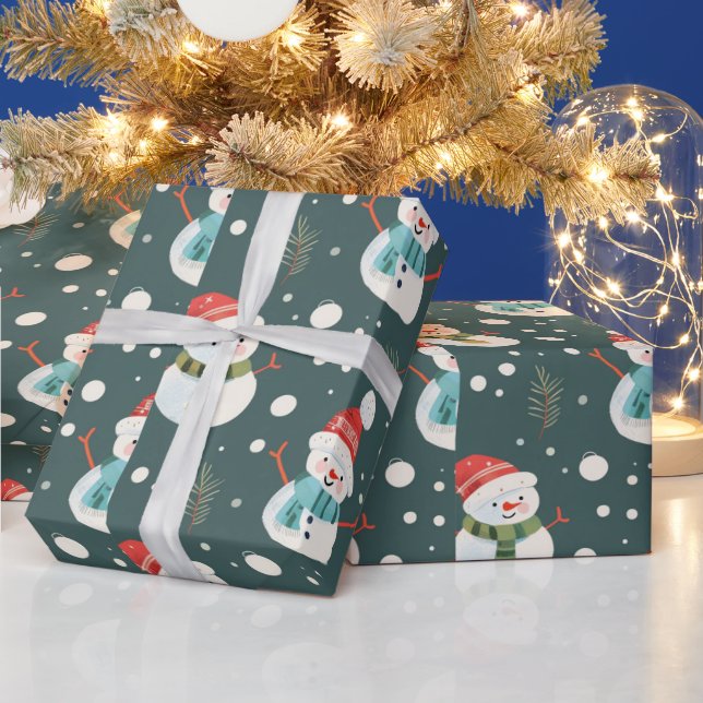 Niedlich Snowmen Grüne Schnee Grün Weihnachten Geschenkpapier (Feiertage)