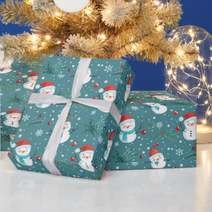 Niedlich Snowmen Grüne Schnee Grün Weihnachten Geschenkpapier