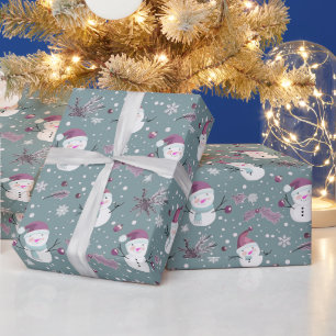 Niedlich Snowmen Grüne Schnee Grün Weihnachten Geschenkpapier