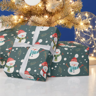 Niedlich Snowmen Grüne Schnee Grün Weihnachten Geschenkpapier