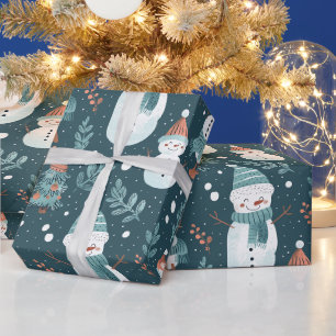 Niedlich Snowmen Grüne Schnee Grün Weihnachten Geschenkpapier