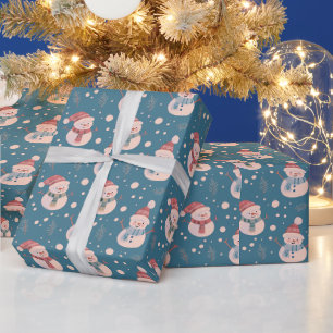 Niedlich Snowmen Grüne Snow Blue Weihnachten Geschenkpapier