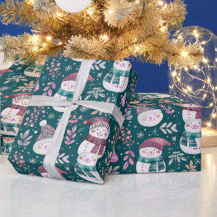 Niedlich Snowmen Grüne Snowflakes Grün Weihnachten Geschenkpapier