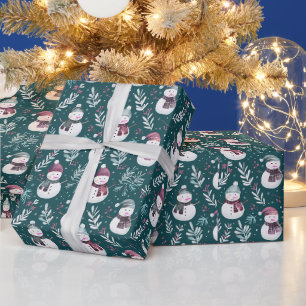 Niedlich Snowmen Grüne Weihnachten Geschenkpapier