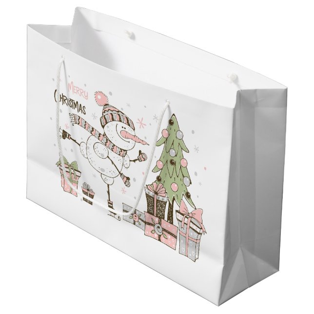Niedlich Snowmen Ice Skaten Große Geschenktüte (Vorderseite Schrägansicht)