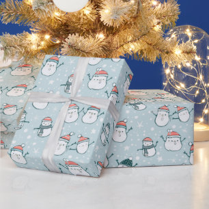 Niedlich Snowmen Schneeflocken Blaue Weihnachten Geschenkpapier