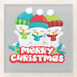 Niedlich Snowmen Trio Weihnachten Glasuntersetzer