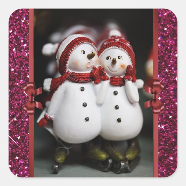 Niedlich Snowmen Weihnachtsaufkleber Quadratischer Aufkleber (Vorderseite)