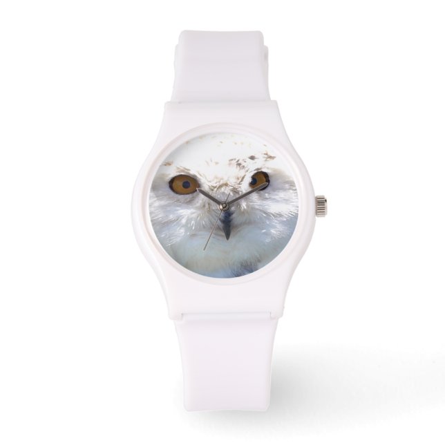Niedlich Snowy Owl Eyes Foto Armbanduhr (Vorderseite)
