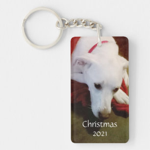 Niedlich Snowy White Puppy Christmas Red Schlüsselanhänger