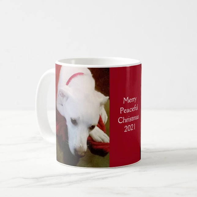 Niedlich Snowy White Puppy Dog Red Christmas Kaffeetasse (Vorderseite Links)